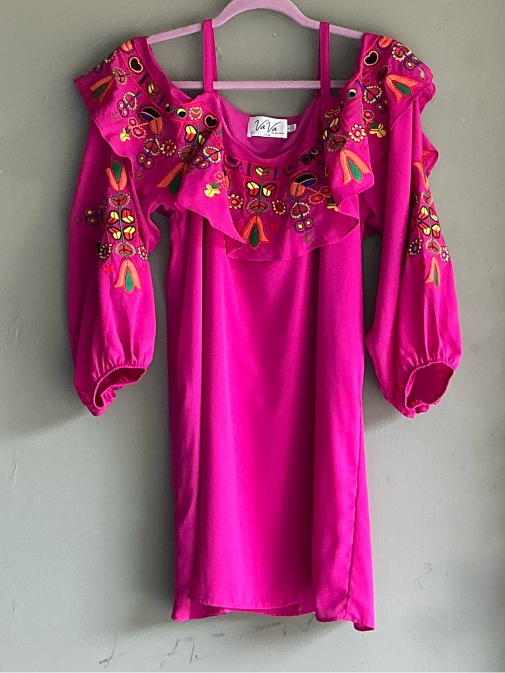 Raspberry/Hot Pink  Embroidered Cold-Shoulder Dress